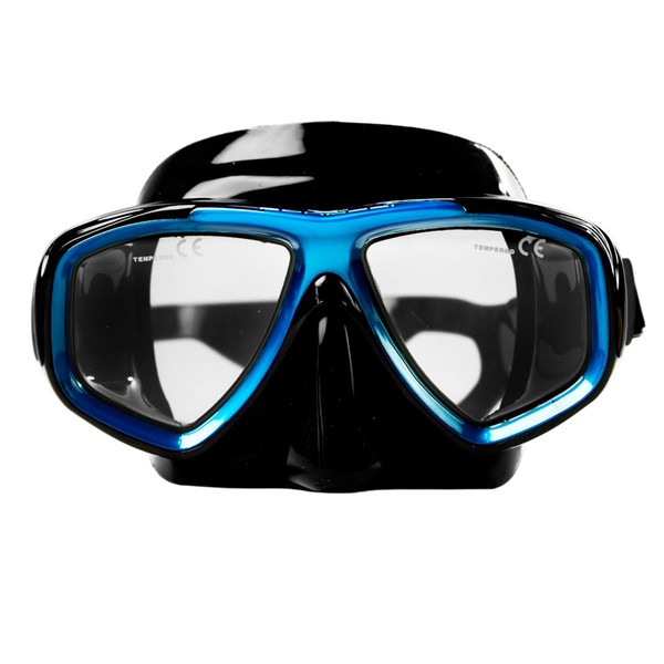 Bonassi Juno Diving Mask Black/Blue 100% Hypoallergenic Silicone, Enhanced Vision