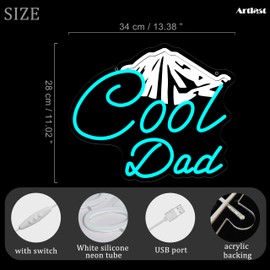 Artlast Cool Dad Neon Sign Ice Blue LED Light for Father's Day Gift 11.02x13.38 Inch Wall Decor Unique Dad Gift for Bedroom Man Cave Garage