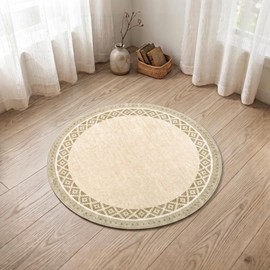 Asrug Round Rug 2ft Non Slip Machine Washable Soft Throw Rug Brown Low Pile Carpet Small Circle Accent Rug 2x2 Living Room Office Playroom Entryway Rugs Hallway Area Rug