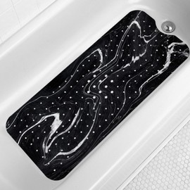 LNOND Marble Bath Tub Mat Non Slip, Extra Long 40 X 16 Inch Anti Slip Mat for Bathtub, Blue Luxury Marble Shower Mat with Drain Holes and Suction Cups, Machine Washable