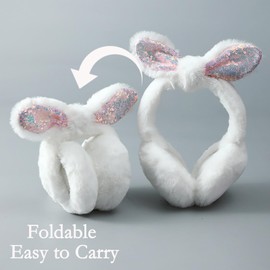 JINGTOPS Ear Warmers Women's Girls Winter Foldable Rabbit Ear Muffs Women Children Soft and Comfortable Earmuffs Women Ear Muffs Children Winter Girls Keep Warm Outside in Winter, White