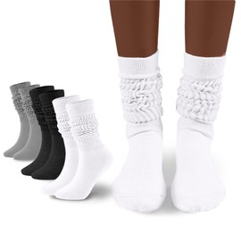 Flydo Womens Slouch Sock Scrunch Socks Soft Long Boot Socks for Women Stacked High Sock 3 Pack White&Black&Grey