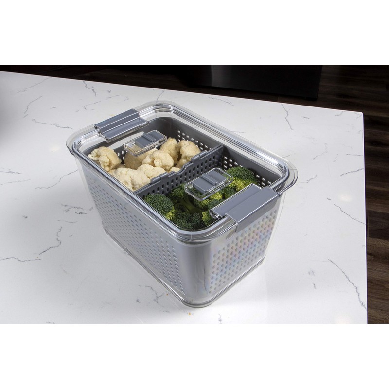 Kitchen Spaces Colander Stackable Food Storage Bin, Large, Gray, 11"L