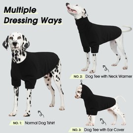 ROZKITCH Dog Shirt with Hoodie Dog Ears Cover 2 in 1, Soft Lightweight Dog Striped T Shirt Pullover Dog Tank with Detachable Ear Wrap, Dog Hoodie Tshirt Dog Boy Girl, Stretchy Sweater Black XL