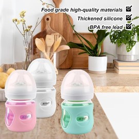3 Pack Silicone Sleeves for Avent Natural Glass Baby Bottles, Anti Breakage Baby Bottle Holder, Compatible Baby Bottle, BPA Free (4 Ounces Three Colors)