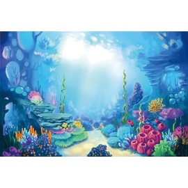 Renaiss 3 x 2 m Cartoon Seabed Background Colourful Underwater World Coral Sea Photography Background Children Little Mermaid Theme Birthday Party Decorations Vinyl Photo Studio Props