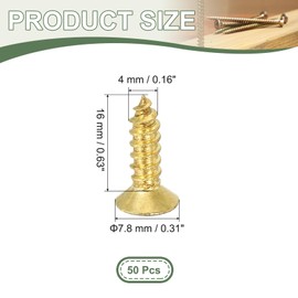 YELARXI Brass Wood Screws Self Tapping Screws, M4 x 16 mm Flat Cross Head Fit for Door Hinges Electronics Furniture (50 Pack, Gold Tone)