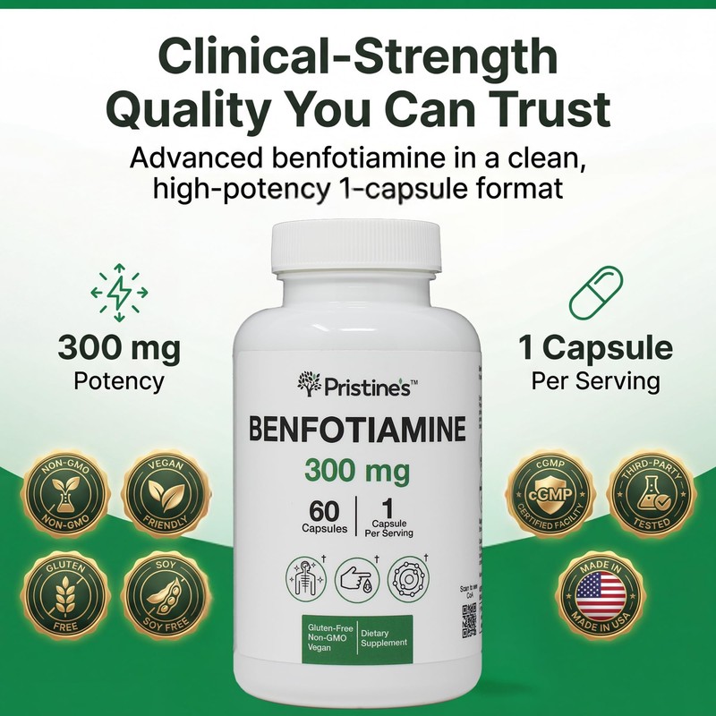 PRISTINE'S Benfotiamine 300mg High Bioavailability Nerve Support Supplement - 60