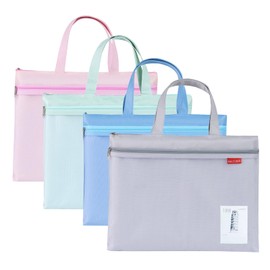 BRZUKA Mesh Zipper Pouch 11x13.7 in, 4pcs A4 Double Pocket Waterproof File Bag with Handle, Document Storage for School/Travel/Office/Puzzle