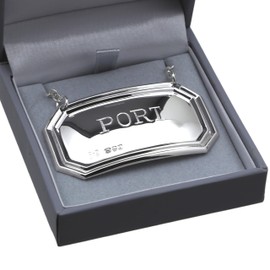 Cators Sterling Silver Port Decanter Label - Fully Hallmarked .925 Silver Decanter Labels for Port Bottle, 5cm (W) x 3cm (H) Label with 17cm Long Chain