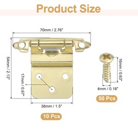 uxcell 10 Pack Self Closing Cabinet Hinges, 3/8" Overlay Cabinet Door Hinges Inset Kitchen for Flush Mount Kitchen Door, Gold