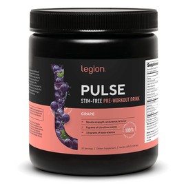 LEGION Pulse Pre Workout Supplement - All Natural Nitric Oxide Preworkout Drink to Boost Energy, Creatine Free, Naturally Sweetened, Beta Alanine, Citrulline, Alpha GPC (Caffeine Free Grape)