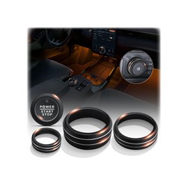 Polodunn for 2021-2025 Ford Mustang Mach E Accessories, 5pcs Aluminum Alloy Set - 4WD Wheel Drive Trailer Gear Switch, Volume Tune, Headlight Switch Knob Cover, Push Start Button Cover/Ring (Black)