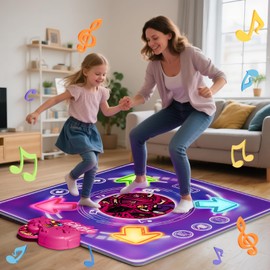 Vanvimen Dance Mat for Kids Girls Boys Ages 3-5 4-8 8-12, Rechargeable 5 Mode Dance Mats for Girls Kids with Bluetooth, Music & LED Light, Birthday Toys Gifts for 3 4 5 6 7 8 9 10+ Year Old Girls