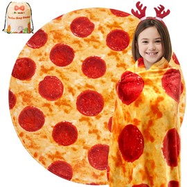 mermaker Pepperoni Pizzas Blanket 2.0 Double Sided 47 inches for Adult and Kids, Novelty Realistic Pizzas Food Blanket, 285 GSM Soft Pepperoni Blanket, for Teenage Boys and Girls