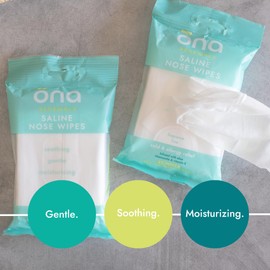 Ona Saline Nose Wipes for Adults – Hypoallergenic Nasal Care for Congestion, Allergies, and Dry Noses – Natural Saline, Aloe, Vitamin E, Chamomile – Fragrance Free, 20 Ct Pack of 3
