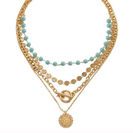FDEETY Necklaces for Women Boho Turquoise Necklaces Gold Hypoallergenic Alloy Layered Necklace Chains Sequins for Women, Metal
