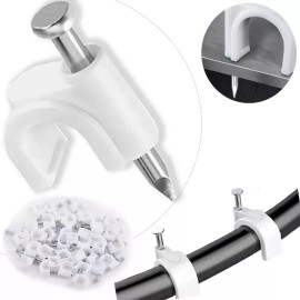TECNOLOGÍA INFINITA Kit De Grapa Para Cable Redondo,5mm,cable Coaxial Rg6 Blanco
