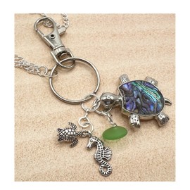 Sea Turtle Lanyard for Eyeglasses or ID Badge - Abalone Shell Eyeglass Chain - Sea Glass Necklace for Glasses - Mother's Day Gifts for Mom