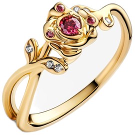 ZURWTCH Princess Ring Fit Women Fashion Gifts 925 Sterling Silver DIY Jewelry (Gold Color Beauty and the Beast Rose Ring number 8)