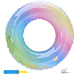 REGANOIR Float Ring for Kids and Adults, Set of 2, Includes Air Pump, Cute, Glitter, Rainbow, Boys, Girls, 39.4, 31.5, 31.5, 23.6, 23.6, 23.6, 23.6 inches (70 cm)