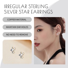 SHIFANQI Stud Earrings, Small Stars Flat Back Earrings for Women, Hypoallergenic Lightweight Silver Plated Copper Earring Set for Women Men, Piercings Jewelry Gift, 1 Pair