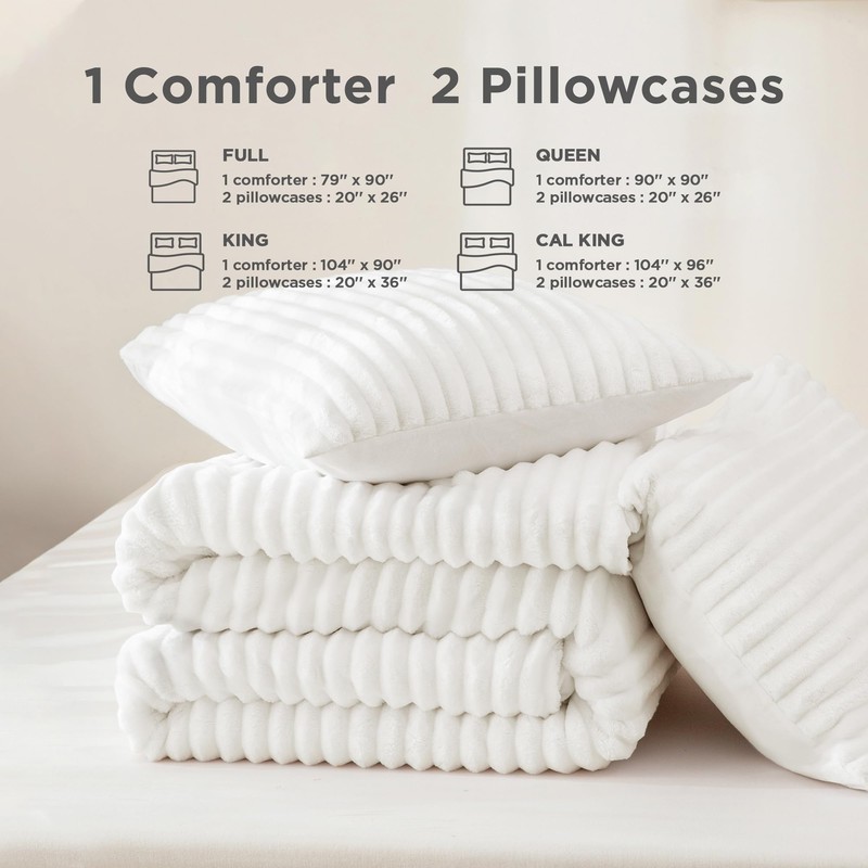 Andency Fluffy Queen Comforter Set, Super Soft White Comforters Queen