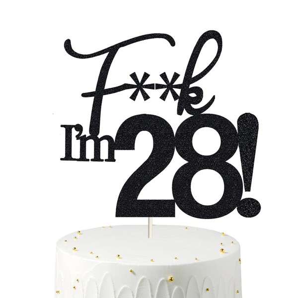 28 decoraciones para tartas, 28 decoraciones para tartas de cumpleaños, purpurina negra, divertida decoración para tartas de 28 años para hombres, 28 decoraciones para tartas para mujeres, decoraciones de 28 cumpleaños, decoración para tartas de 28 cumpl