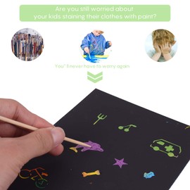 HellDoler Scratch Pictures for Children, Scratch Paper Children, 60 Sheets Rainbow Scratch Paper for Drawing and Crafts with Stencils, Wooden Pens (60 Pieces)
