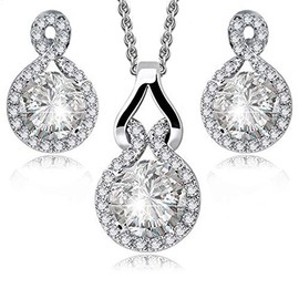 Crystalline Azuria Women Girls 18ct White Gold Plated Round White Zirconia Crystals Set Pendant Necklace 17.7 inches Stud Earrings