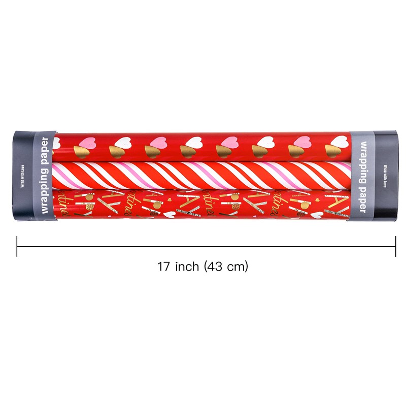 WRAPAHOLIC Valentine's Day Wrapping Paper Roll - 3 Rolls -