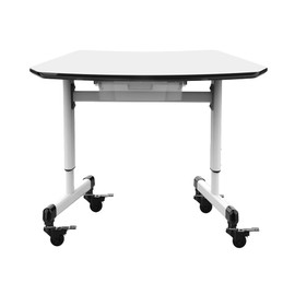 LUXOR MBS-Desk Trapezoid Student Desk with Drawer, Height-Adjustable, Include Dual Backpack Hooks and a Removable MBS Bin
