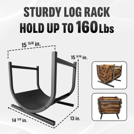 Idzo 17in Decorative Heavy Duty Firewood Storage Log Rack Decorative Heavy Duty Wood Holder Indoor Outdoor Black