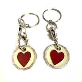 UK Phoenix Shopping Trolley Token Key Ring £1 Shape One Pound Coin Token Locker Key Chain Gym Shopping Basket Asda Aldi Lidl Tesco (2 x Heart)