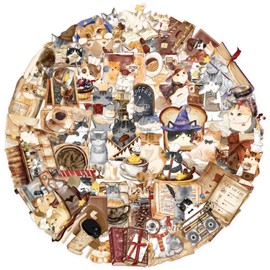 50PCS Cat & Coffee Stickers, Cute Cat Coffee Stickers Packs for Boys Girls Teens, Waterproof Vinyl Funny Cartoon Animals Decals for Journal Skateboard Guitar