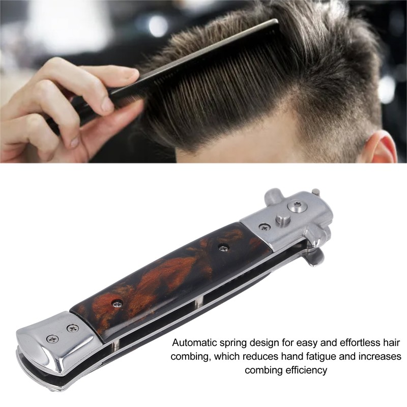 Switchblade Oil Hair Comb Stainless Steel Automatic Spring Folding Comb
