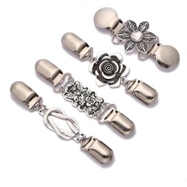 4 Pcs Vintage Sweater Clip Back Cinch, Metal Retro Cardigan Clips, Vintage Shawl Clips, Sweater Collar Clips, Waist Cincher Clip Silver Sweater Shawl Cinch Clip for Women Girls, 4 Styles