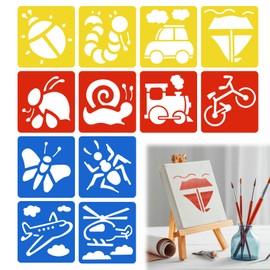 Annlpoy Set of 12 painting stencils, children's drawing stencils, drawing stencils, animals, reusable stencils for painting, ideal for learning activities and craft projects, safe and durable