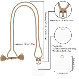 AHABIPERS Phone Neck Lanyard, TPU Phone Patch with Metal Ring, Nylon Crossbody Strap, Adjustable Cell Phone Charm, Compatible with Universal Smart Phone Cases, Nylon Crossbody Landyard - Beige