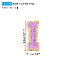 PATIKIL Chenille Letter Patches, 10 Pcs Iron on Letter Patch Letter Embroidered Patch Glitter Applique for Hat Jacket Clothing Bags DIY Decoration Backpack, Letter I