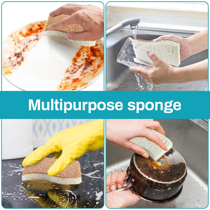 MAQIHAN 10PCS Natural Sponges for Dishes - Biodegradable Sponges Kitchen
