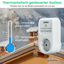 Socket for thermostat control, plug-in frost protection thermostat for pipe heating cables, automatically switches on at 2 °C and off at 9 °C