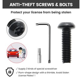 RED WOLF License Plate Frame Screw Kit Anti-Theft Security Screws Bolts Fasteners for Front Rear Car Tag Mount Locking Hardware, Stainless Steel Plate Screw Anti Rattle Rust Resistant Black