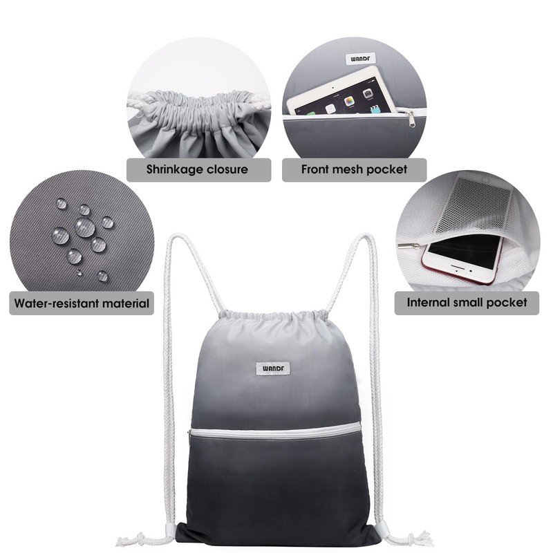 WANDF Drawstring Backpack String Bag Sackpack Cinch Water Resistant Nylon