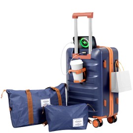 YANQIAO 20” Suitcase Set 3 Pcs, Airline Certified Luggage, Carry-on Luggage, Hard Shell Lightweight Luggage with Spinner Wheels (Luggage + 2 Travel Bags, Blue)