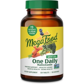 MegaFood MegaFood Men's 55+ One Daily - Multivitamin for Men with Vitamin B12, Vitamin C, Vitamin D & Zinc - Optimal Aging & Immune Support Supplement - Vegetarian - Made Without 9 Food Allergens - 60 Tabs