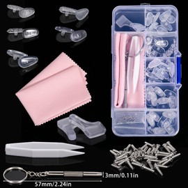 Eyeglass Repair Kit with Screws, 25 Pcs Anti Slip Eyeglass Nose Pads Soft Silicone Nose Pieces for Eyeglasses with Screwdriver, Small Screws, Tweezers, Cleaning Cloth for Glassrs Repair Tool