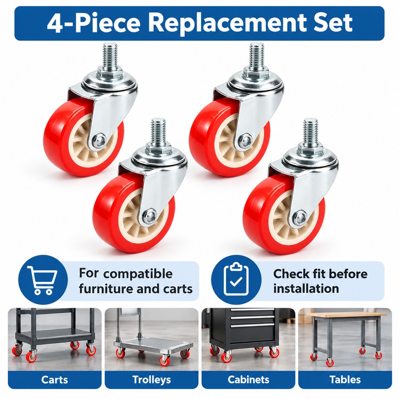 1.5 Inch Red PVC Swivel Caster Wheels – 4PCS Set