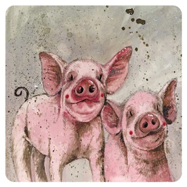 ALEX CLARK Pinkie and Perky Pig Coaster (single) - Pigs - Farm - Watercolour Design - Cork back