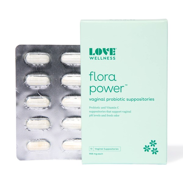 Love Wellness Vaginal Probiotic Suppositories, Flora Power - Vaginal Suppository with Fast-Acting Probiotic Strains & Vitamin C Supports pH Levels & Fresh Odor - Dairy-Free, Fragrance-Free & Non-GMO